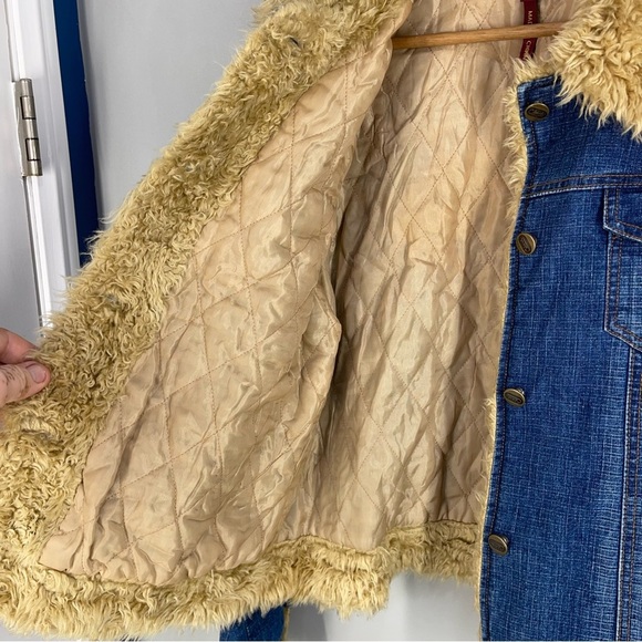 Vintage Y2K Clash Denim Jacket Faux  fur collar women size XL - Picture 4 of 9